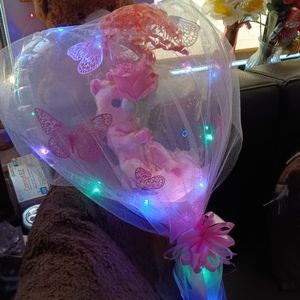 Beautiful Custom Hand Made Crystal Clear Stuffed LED Light Up Flower Balloon